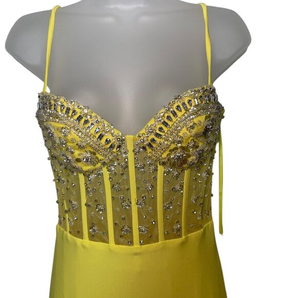 Mac Duggal Yellow Beaded Gown 44029 XS NWT Sweetheart Slit Formal Dress - Picture 4 of 6